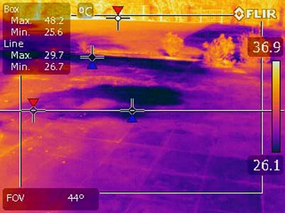 Infrared image of a garden water leak